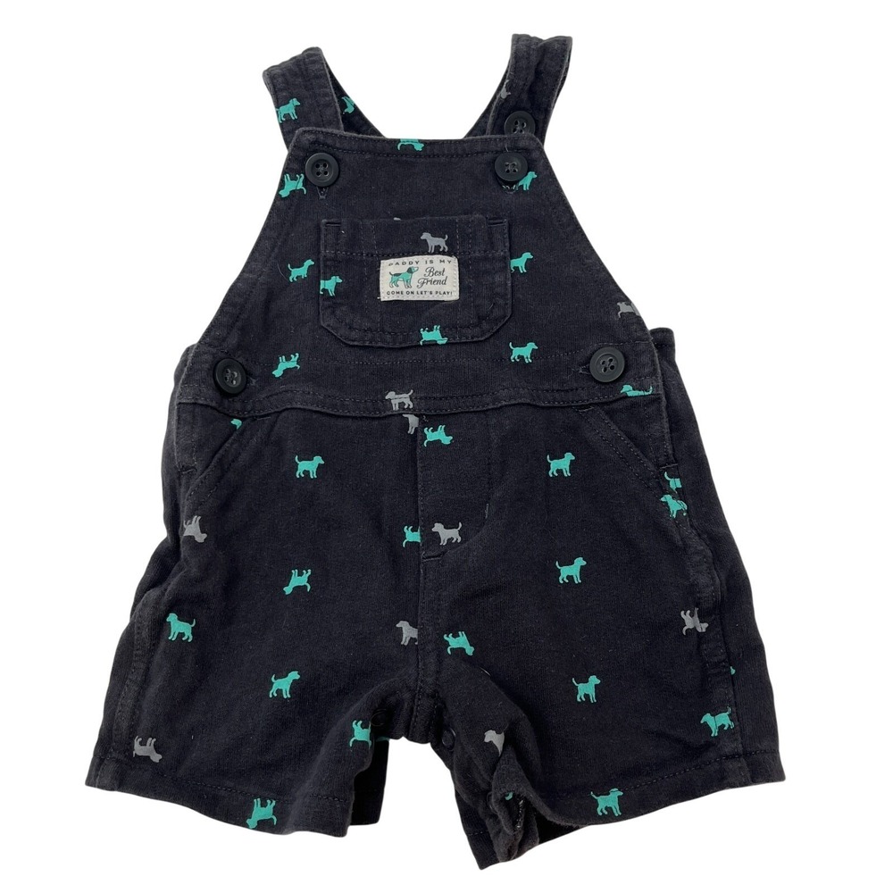 Carter's Boys 3 Months Cotton Gray Short Overalls Daddy Best Friend Puppy Print